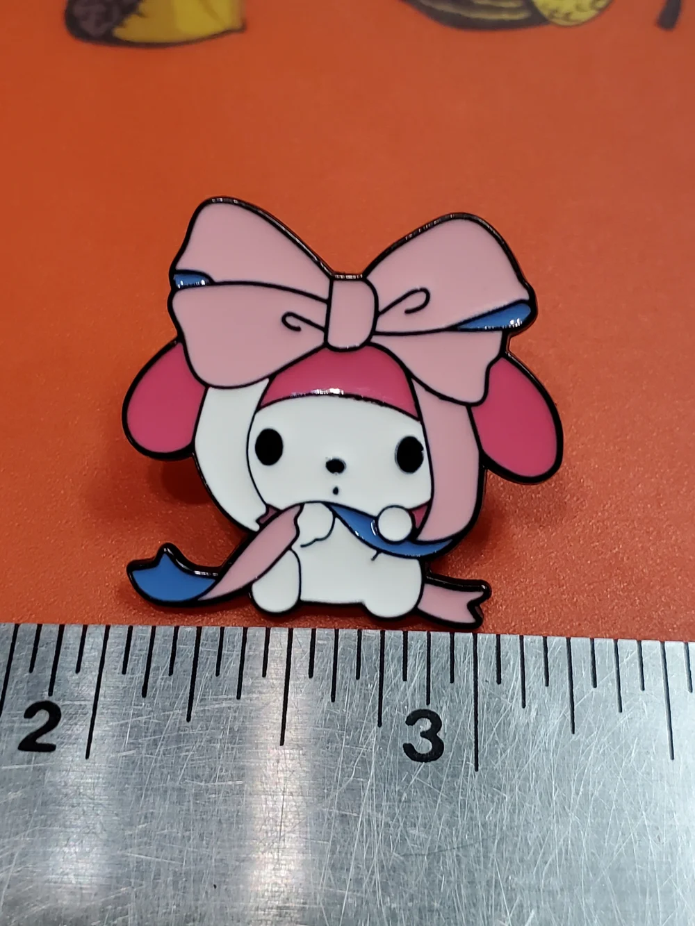 Sanrio My Melody Pink Bow Enamel Brooch with Blue Accent